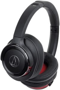 Audio-Technica ATH-WS660BTBRD Solid Bass Wireless Over-Ear Headphones with Built-in Mic & Control (Black/Red)