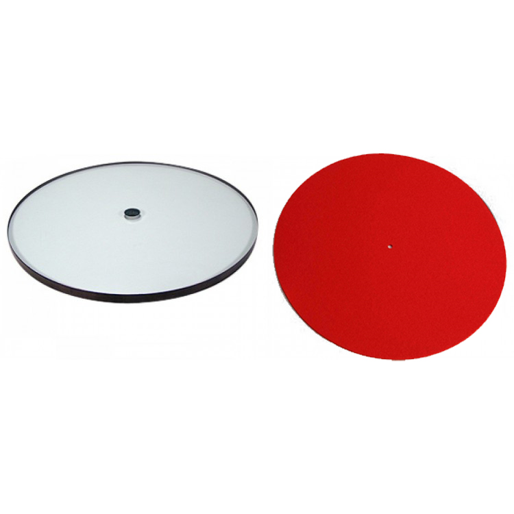 Rega 12mm thick Glass Platter and Red Wool Turntable Mat Combo